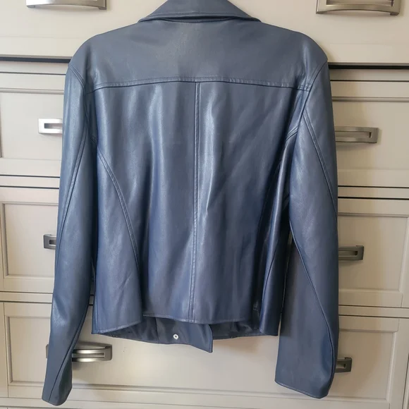 INC Women's Navy Blue Vegan Leather Jacket